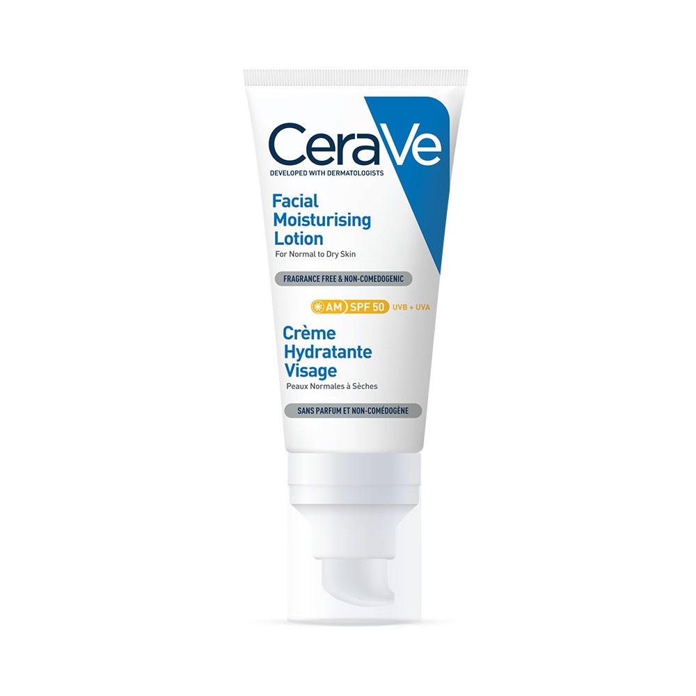 CeraVe Crème Hydratante Visage SPF50 - Peaux Normales à Sèches