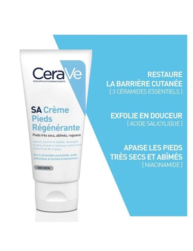 CeraVe SA Crème Régénérante pour Pieds Très Secs et Abîmés 88ml