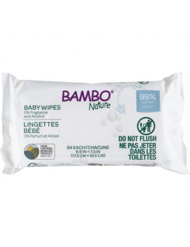 Bambo Nature – Lingettes Bébé Sans Parfum (Lotion à base d'eau)