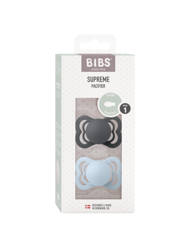 2 Sucettes BIBS Suprème Symétrique Iron / Baby Blue